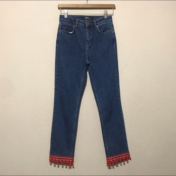 Boden Blue Cambridge Pom Pom Jeans Size 2 R - Picture 3 of 8